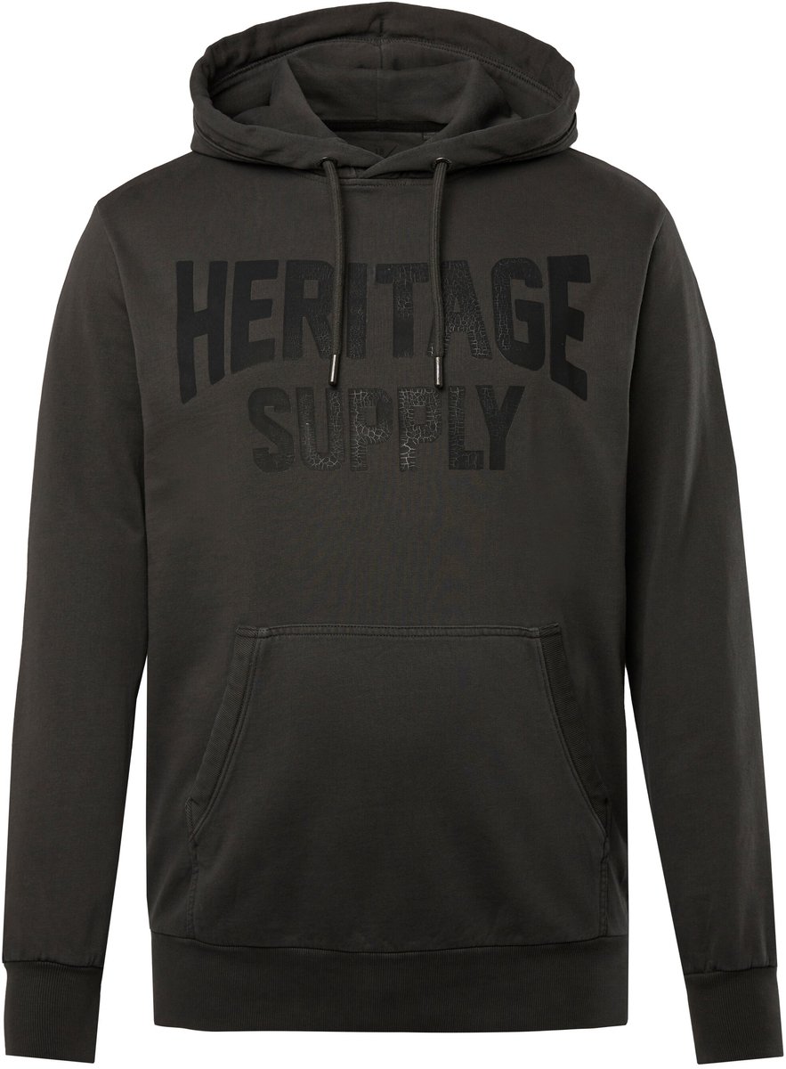 JP 1880 - Heren - Hoodie crackprint op de borst vintage look capuchon - Antraciet - Maat XXL