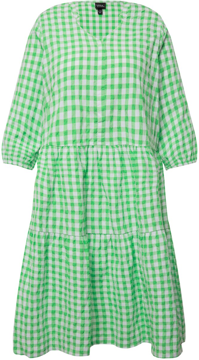 Ulla Popken - Dames - Midi-tuniekjurk bubbelkwaliteit V-hals 3/4-mouwen - Kiwi - Maat 42+