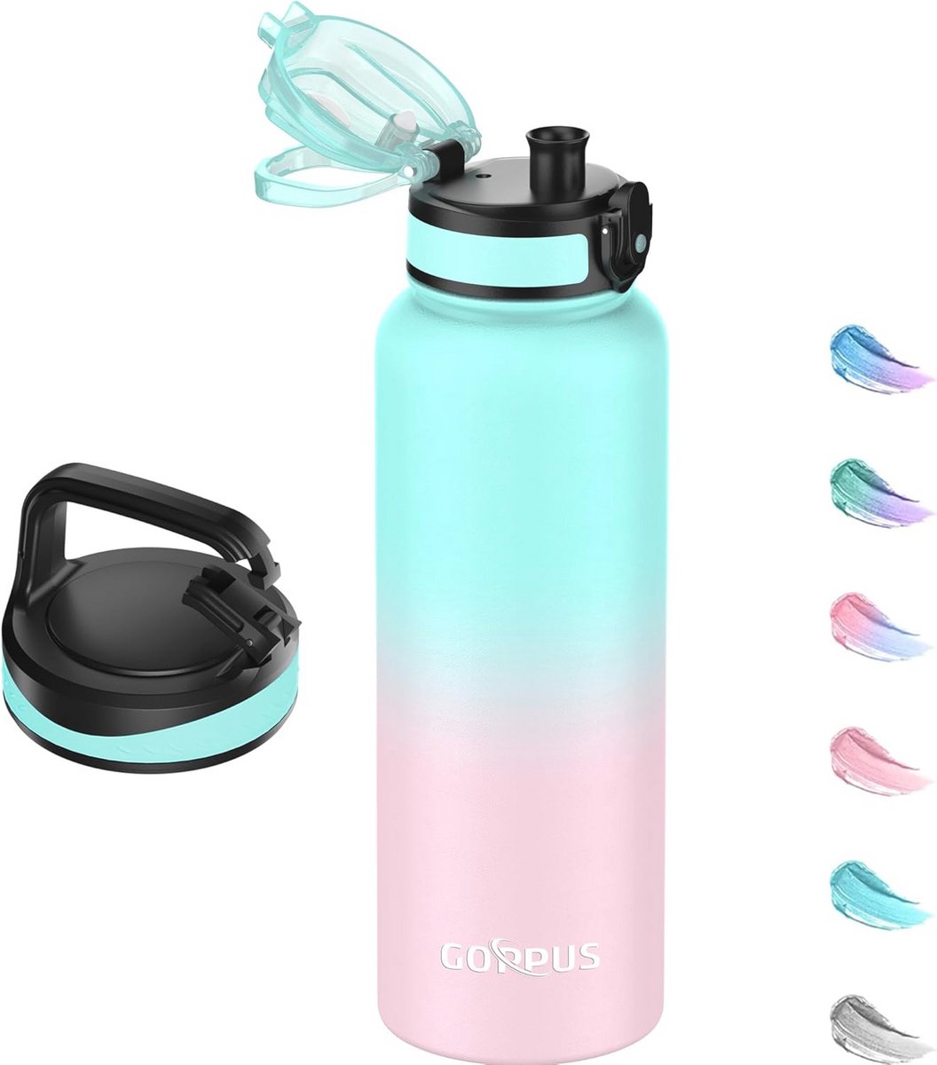 Roestvrijstalen waterfles 1200 ml - Vacuümfles voor reizen en outdoor - Dubbelwandige sportfles, lekvrije koffiefles met brede opening