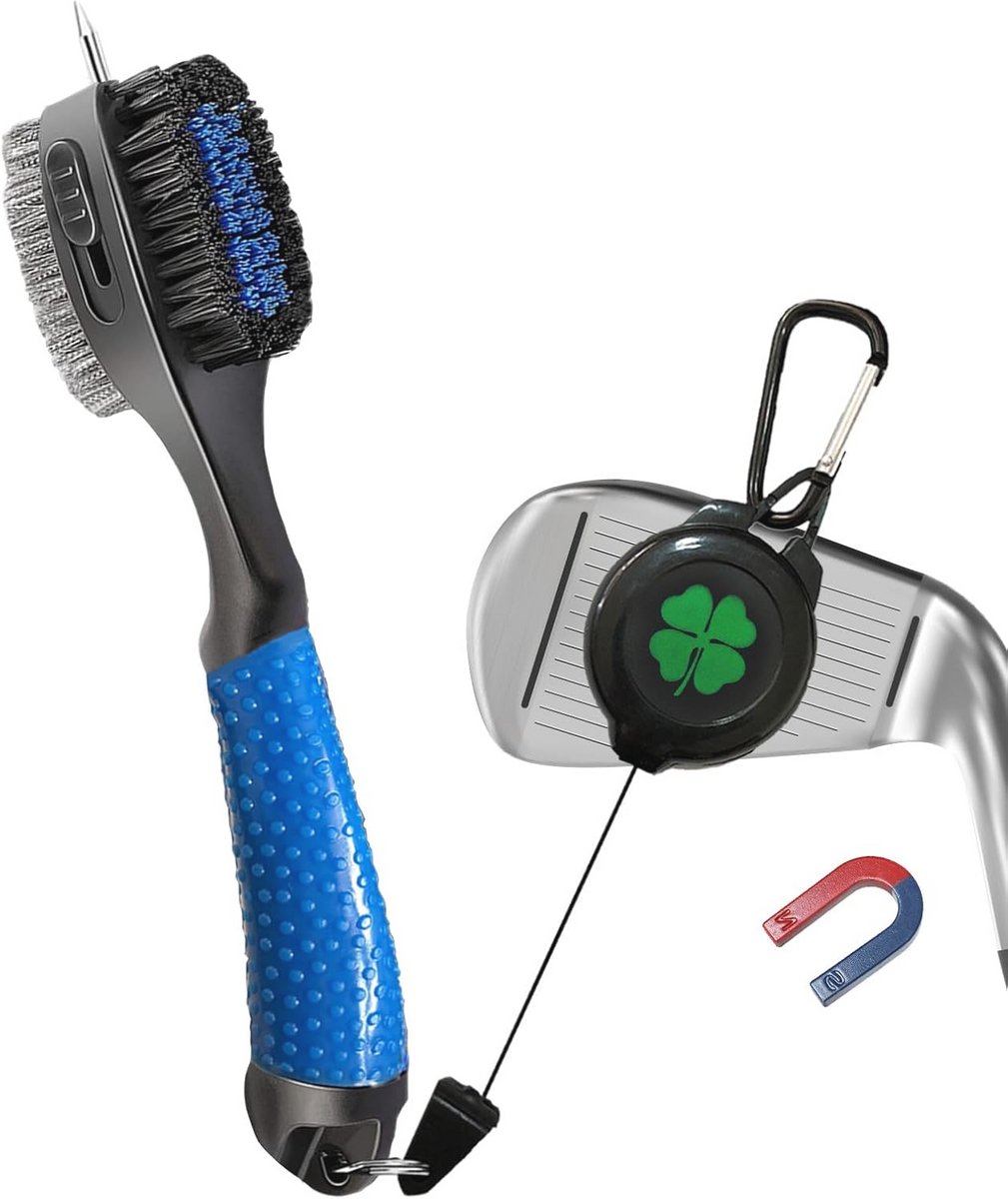 Dubbelzijdige Golfclub Cleaner Borstel met Spike en Intrekbare Clip
