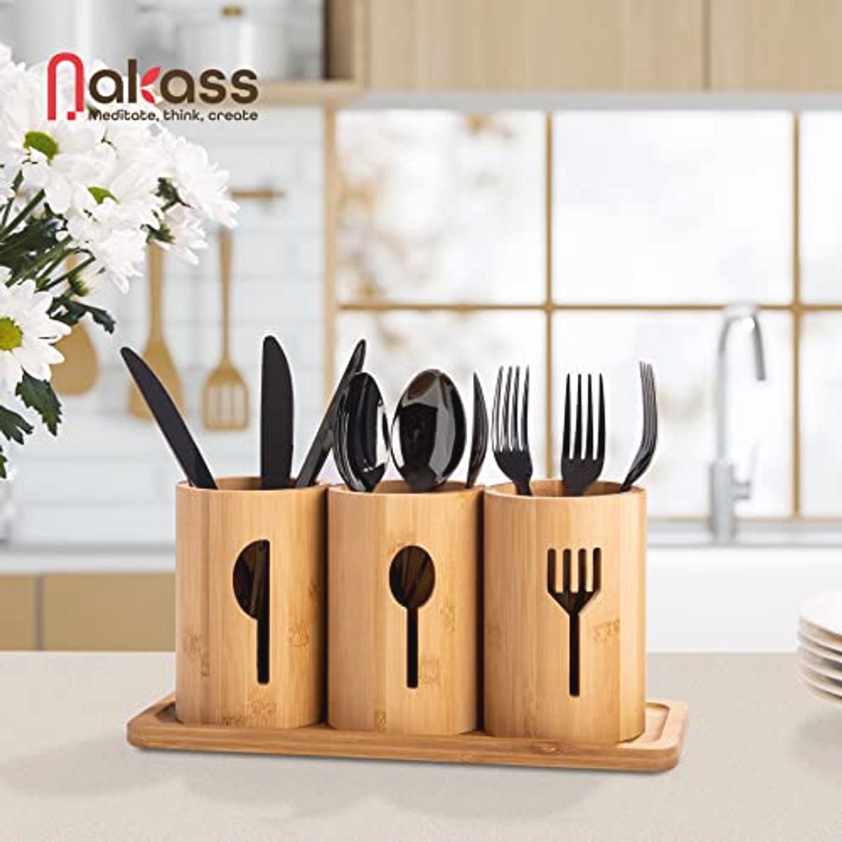 Houten Bestekhouder 4-delig - Keuken Bestekorganizer voor Eettafel Decoratie