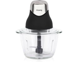 Mini Elektrische Hakker voor Koken en Bereiden van Pesto, Peterselie, Noten en Knoflook - Gegradueerde Glazen Kom 1L en Roestvrijstalen Messen