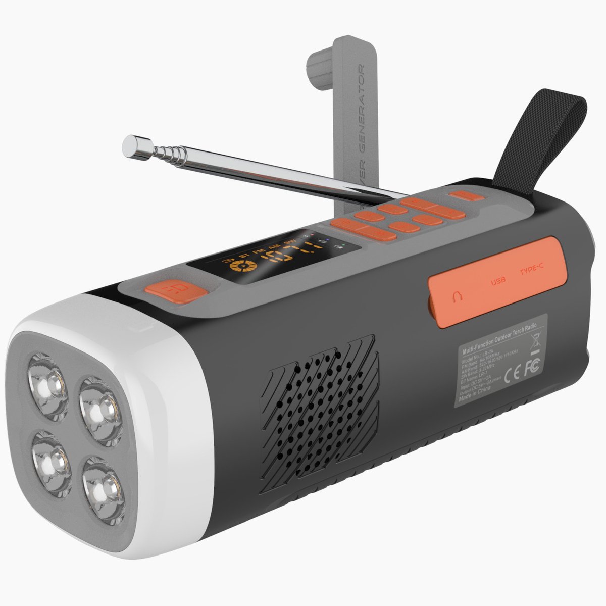 Noodradio - noodradio solar opwindbaar - Kleurenschermradio - LED - 4500 mAh - Zwart - ABS