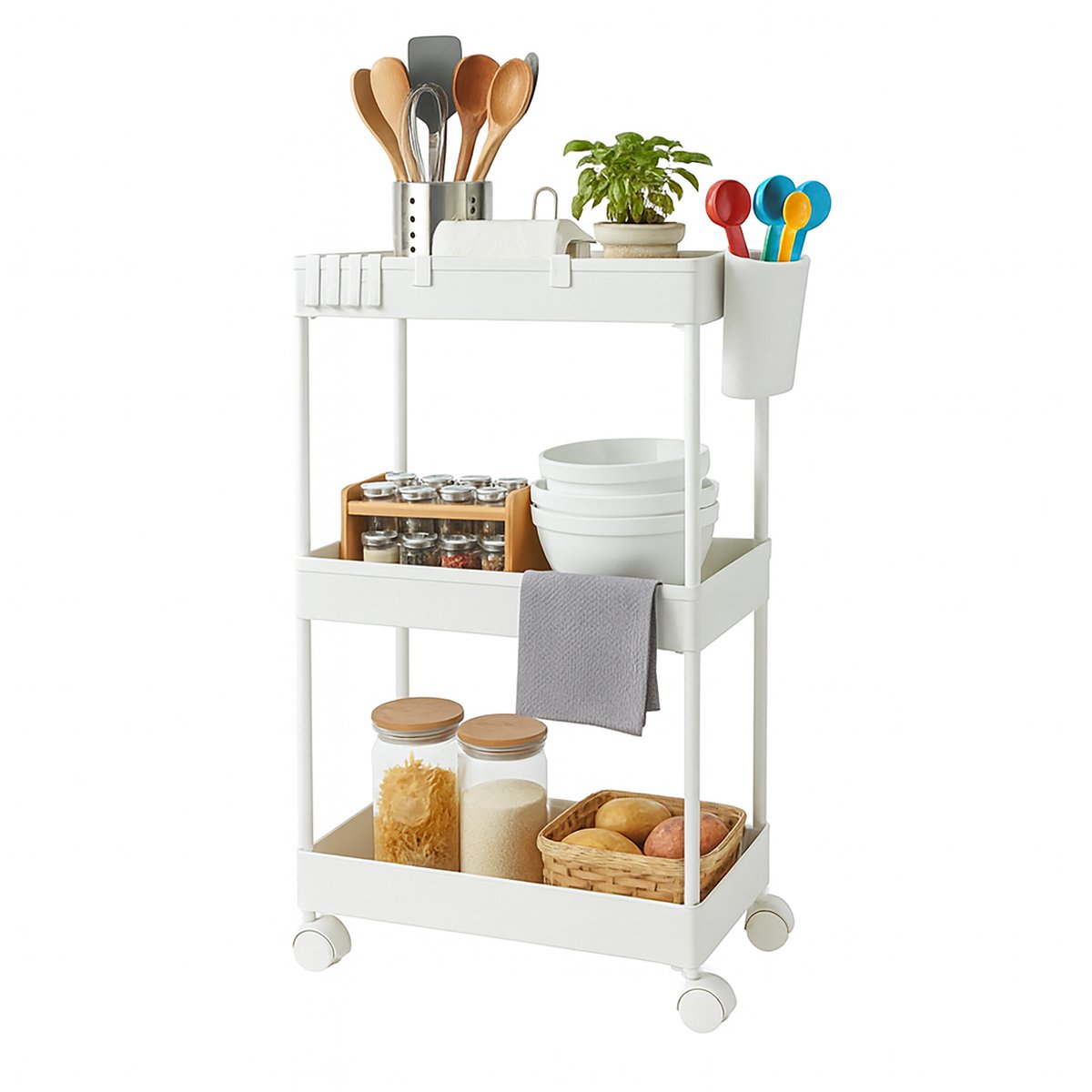 rolwagen - wit - 40x62,5x22 cm - met wielen