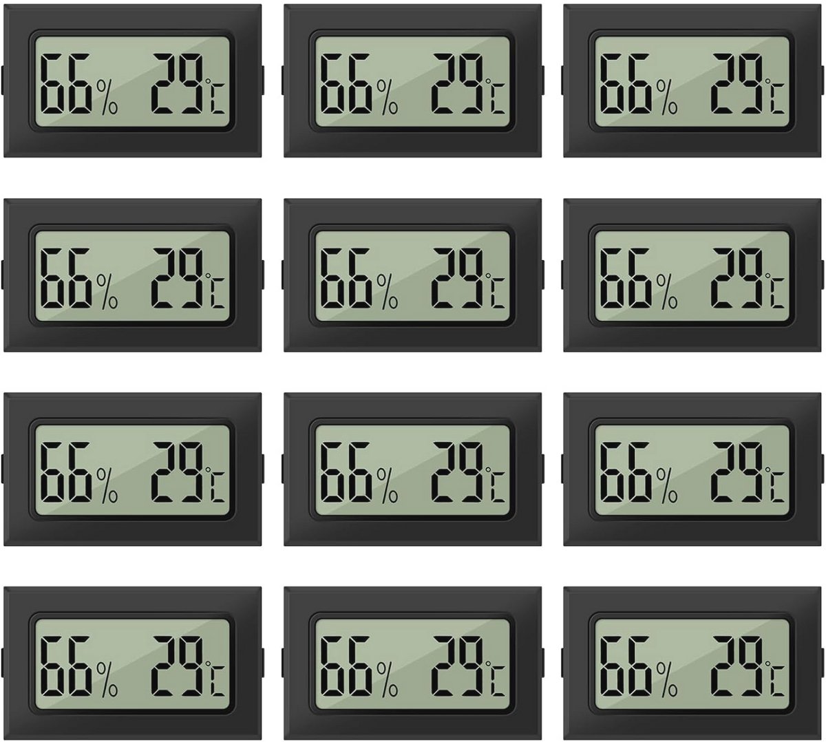 Mini Hygrometer en Thermometer Set - 12 Stuks - LCD Digitale Temperatuur- en Luchtvochtigheidsmeter voor Binnengebruik