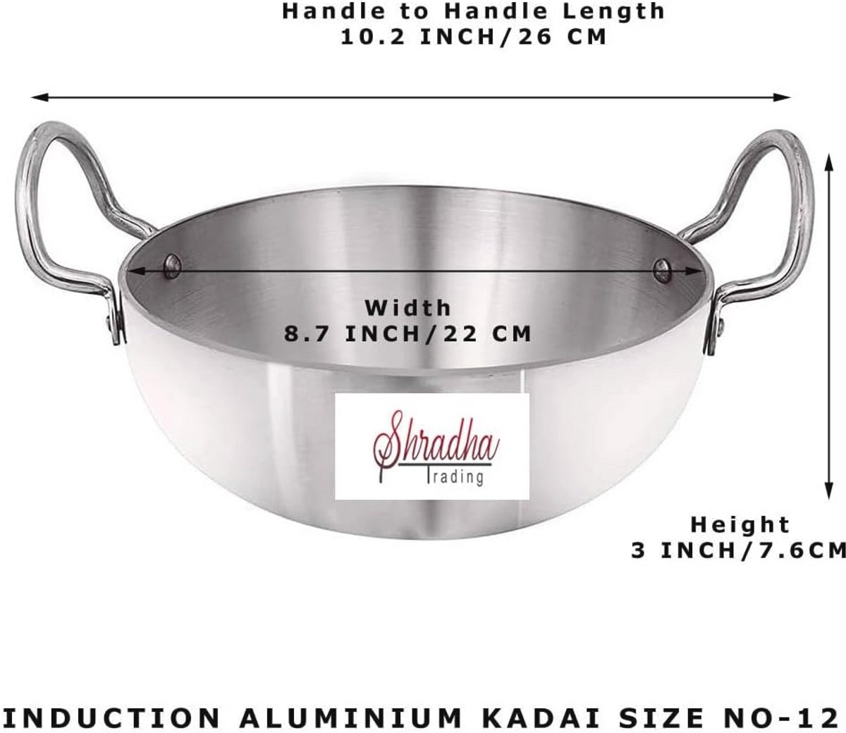 Aluminium Indiase Kadai - 12 Inch Kookpan met Handgrepen