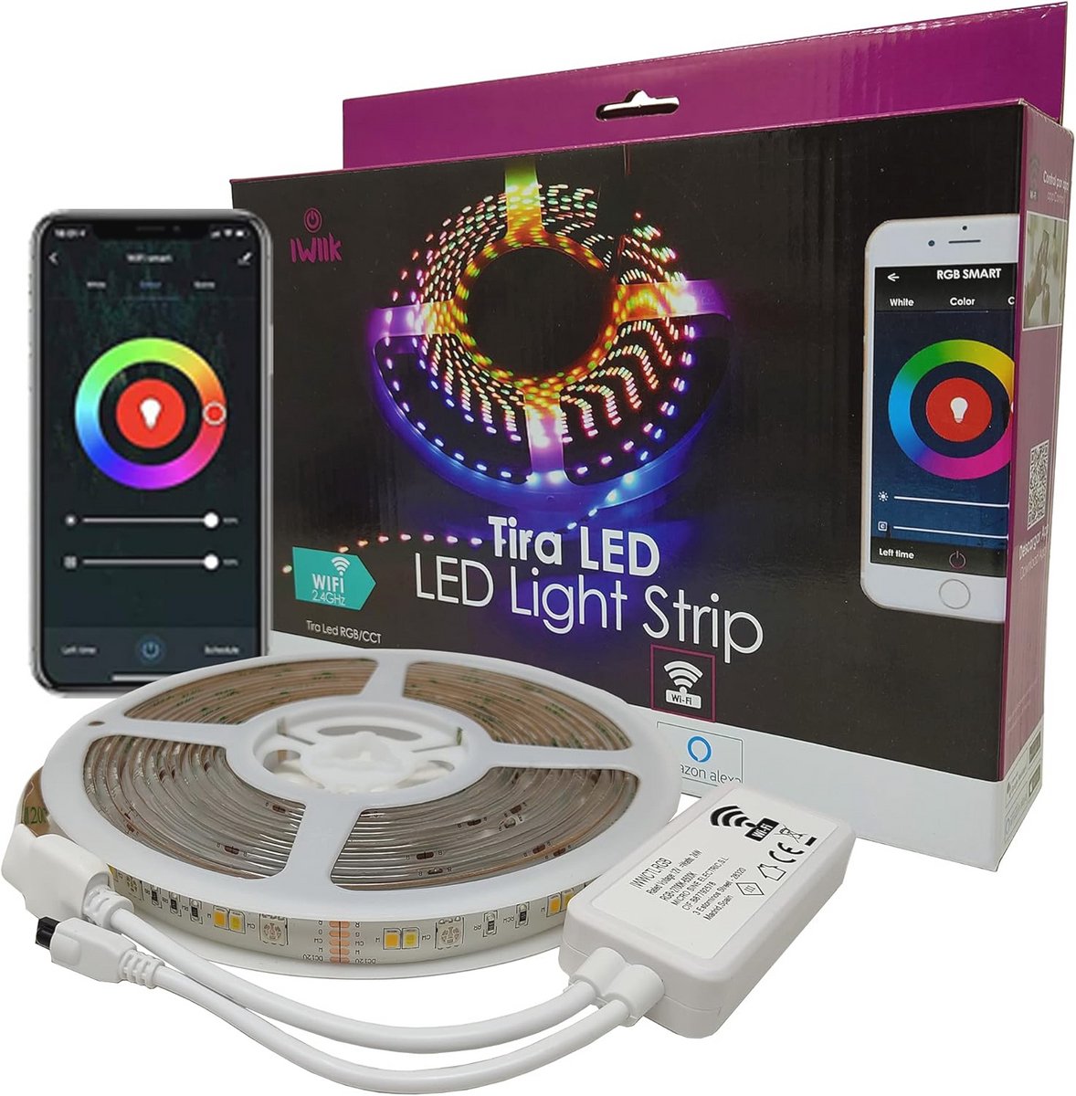 Dimbare WiFi LED-strip 5m RGBW 24W - Decoratieve Verlichting met Tuya App, Alexa en Google Assistant