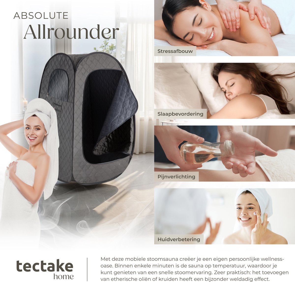 tectake® Mobiele Sauna ThermaLuxe I - Draagbare Stoomsauna - Stoomcabine met 15 Temperatuurstanden en Timerfunctie - Inclusief Afstandsbediening, Mat, Stoel en Draagtassen - Met Stoomverdeler voor Olieën en Geuren thumbnail 4