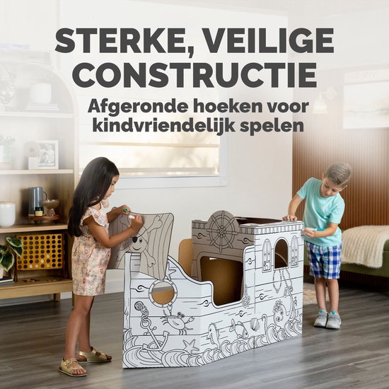 Bankers Box Play - Speelhuis stevig karton - Piratenschip - Inkleurbaar van Merkloos — afbeelding 4