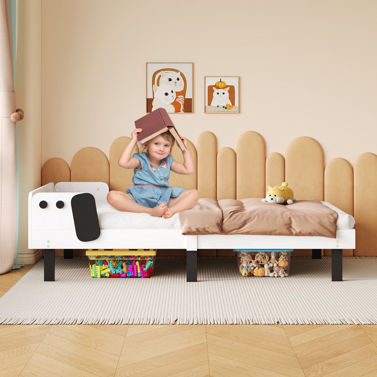 Kinderbed Hondenontwerp – Massief Houten Eenpersoonsbed met Hoofdbord en Zijpanelen