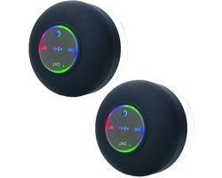 GELLDG 2 stuks badkamerluidsprekers - douche - Zuignap type - Mini - Draagbare draadloze luidsprekers - Compact volume - Bass stereo - Met LED-verlichting - Geschikt voor badkamer, feestjes, reizen, thuis