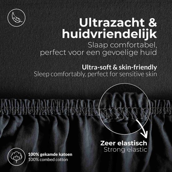 Hoeslaken etérea Extra Jersey 90x200 - 100x220 cm - Oekotex - 100% coton - jusqu'à 35 cm - Zwart