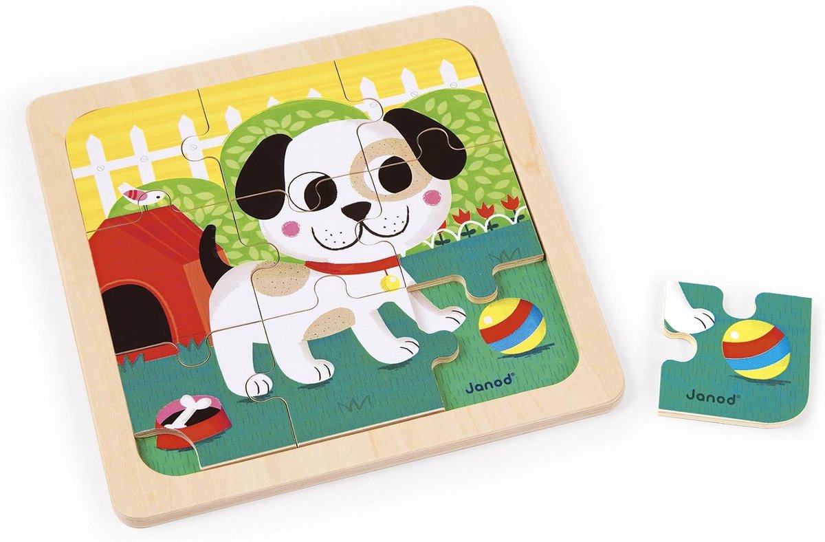 Houten Puzzel 9 Stukjes Hondenthema voor Kinderen