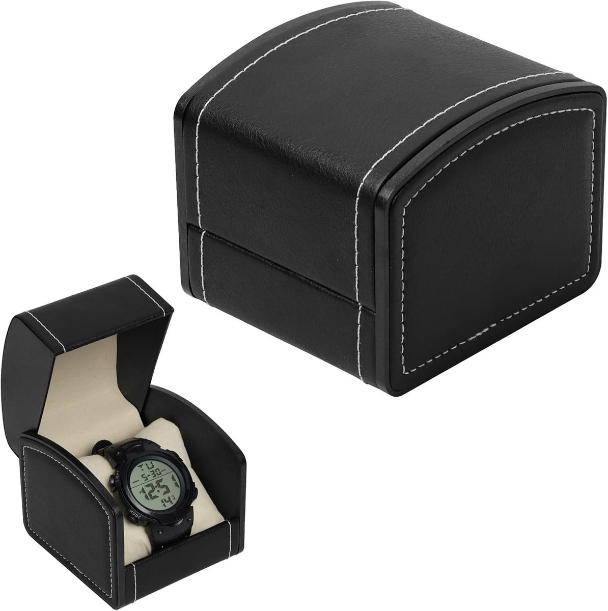 Enkele PU Leren Reiskoffer - Sieraden - Draagbare en Vierkante Horloge Organizer - Sieraden en Horloge Opslagdoos voor de Meeste Horlogemodellen - Zwart
