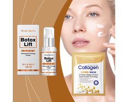 Botox Effect Gezichtsserum + Collageen Gezichtsmasker – Anti-Aging Set – Met Hyaluronzuur & Peptides – Verstevigend & Hydraterend