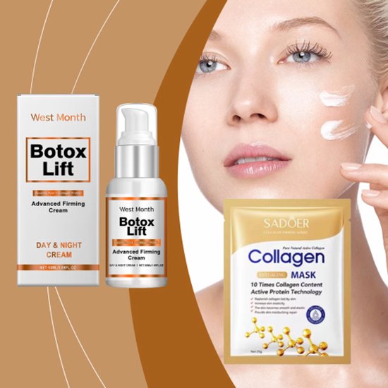 Botox Effect Gezichtsserum + Collageen Gezichtsmasker – Anti-Aging Set – Met Hyaluronzuur & Peptides – Verstevigend & Hydraterend