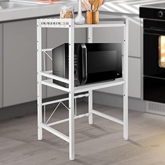 VASAGLE Baker's Rack, Magnetronstandaard met metalen frame, 3 open planken, 6 haken, 80 x 40 x 90 cm, industrieel, rustiek bruin en zwart KKI002B01