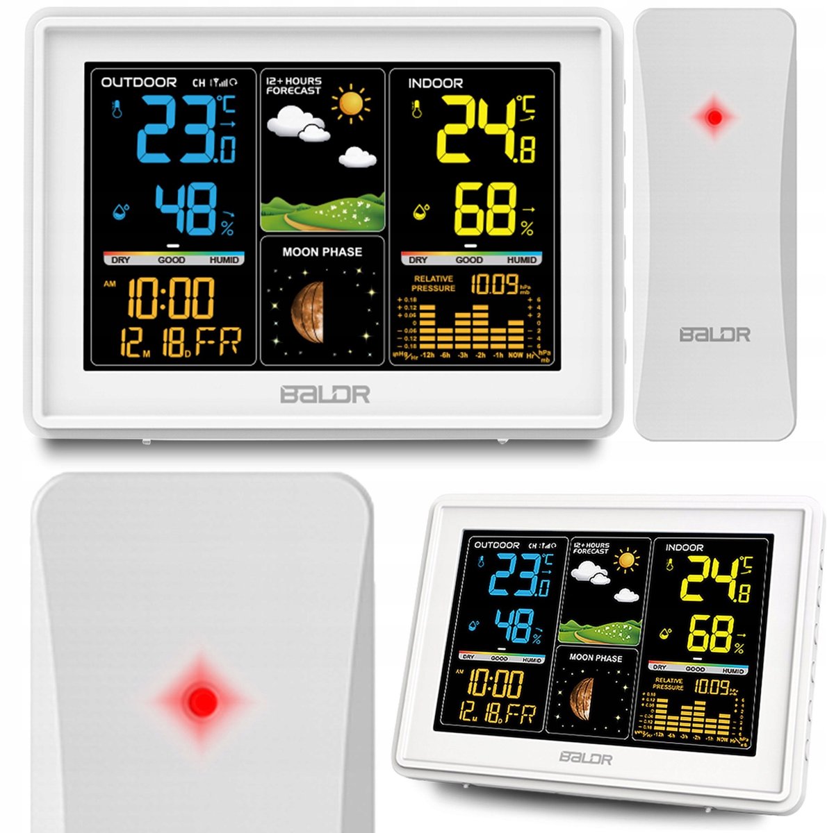 Draadloos Weerstation-Groot kleurenscherm-Weergave van Binnen/Buitentemperatuur en Vochtigheid maanfase