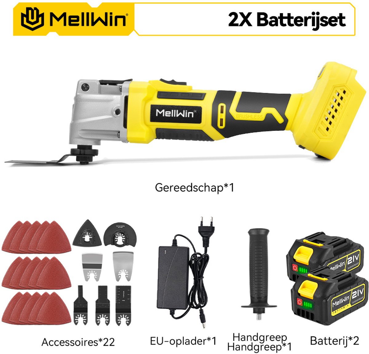 MellWin Accu Multitool - 2x Accu's & 22x Accessoires thumbnail 2