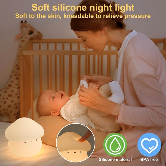 Kinder Nachtlampje - Paddenstoel Nachtlamp - Siliconen Bedlampje - Oplaadbaar LED Nachtlicht - Touch Dimbaar - Met Timer - Baby & Kinderkamer Decoratie van Merkloos — afbeelding 5