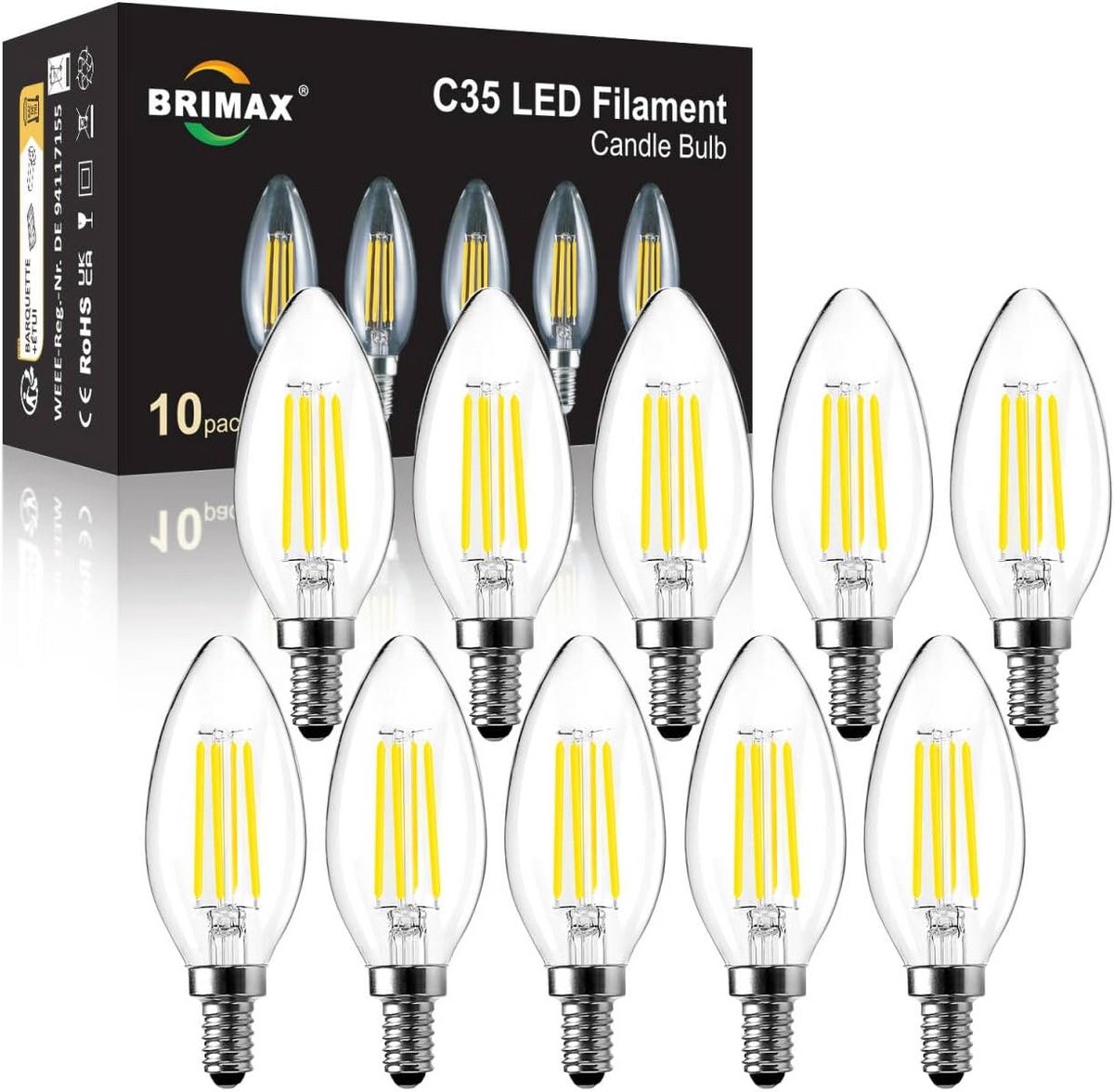 Dimbaar LED Kaarslamp E14 6W Koud Wit 5000K Vervangt 60W - 10 Stuks