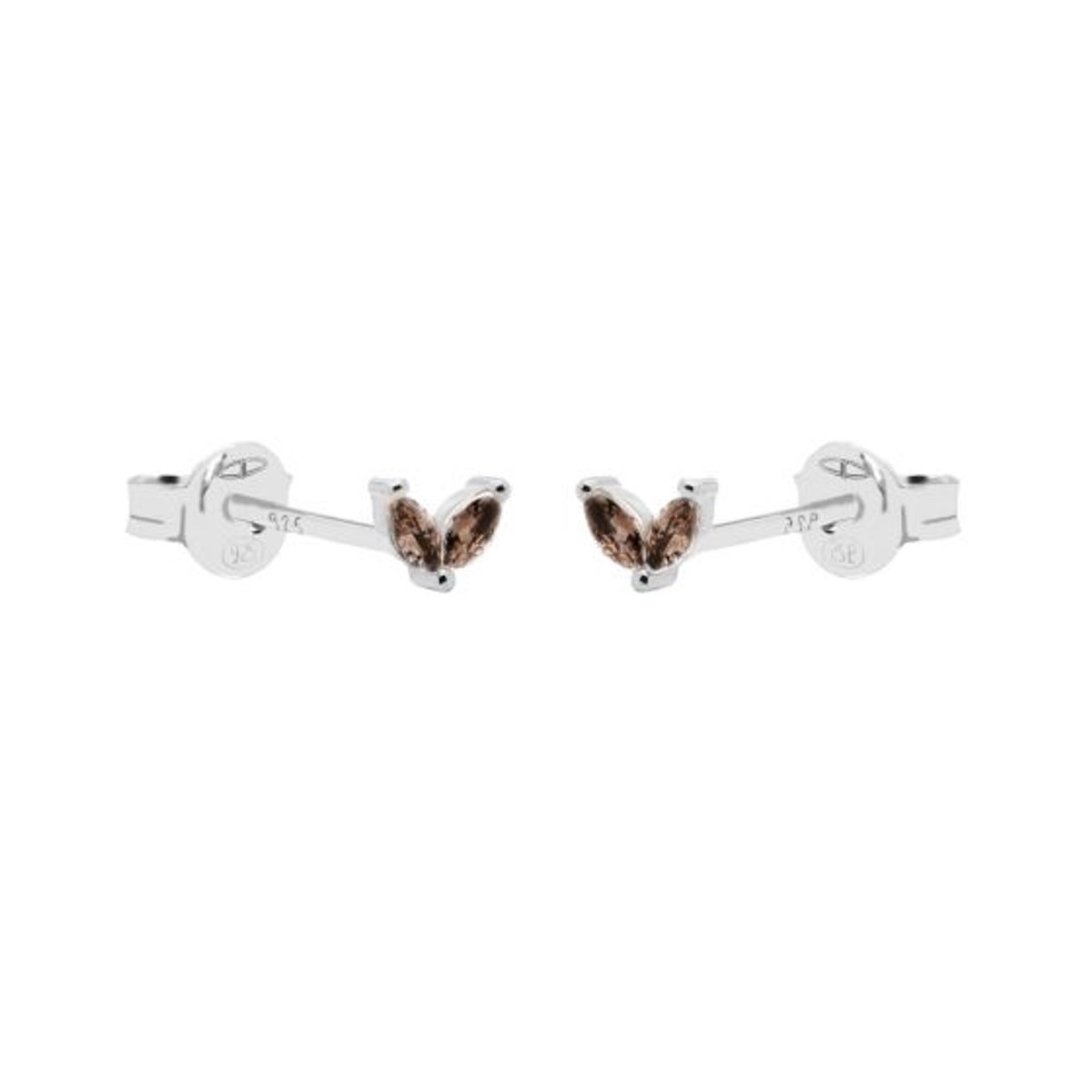 Karma Oorknoppen Double Leaves Tiny Choco Zilver