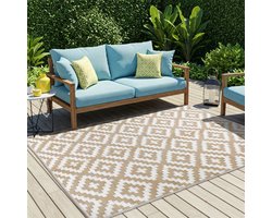 Tapiso Ibiza Buitenkleed Beige Outdoor Vloerkleed Buitenmat Voor Balkon Terras Picknickkleed Maat- 150x240