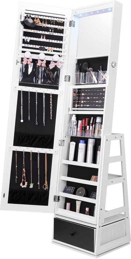 COSTWAY Schmuckschrank für Kinder, 3 in 1 Spiegelschrank mit