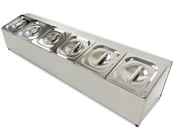 HCB® - Professionele Horeca Bakhouder - 6 x 1/6 GN - deksel - RVS / INOX - Incl. gastronorm bakken - Gastronormbak - 22.5x99.5x20 cm (DxBxH) - 4 kg - 8679