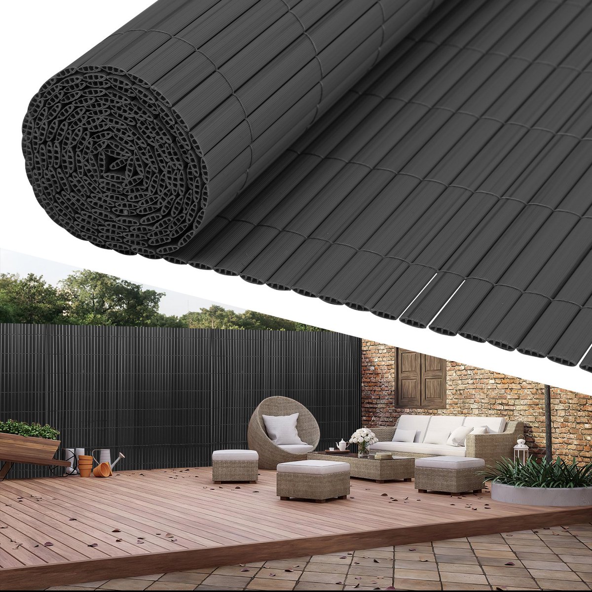 0.9 x 4 m PVC Tuinscherm voor Privacy – Tuinafscheiding & Balkonscherm – Grijs