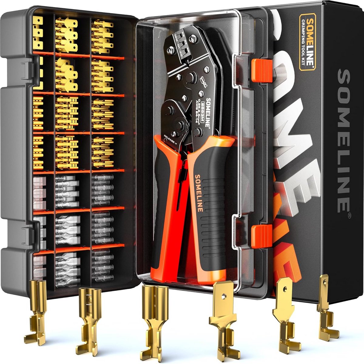 Platte Steekhulzen Set met Krimptang (240 Delen) voor 0,25-2,5 mm² Connectoren