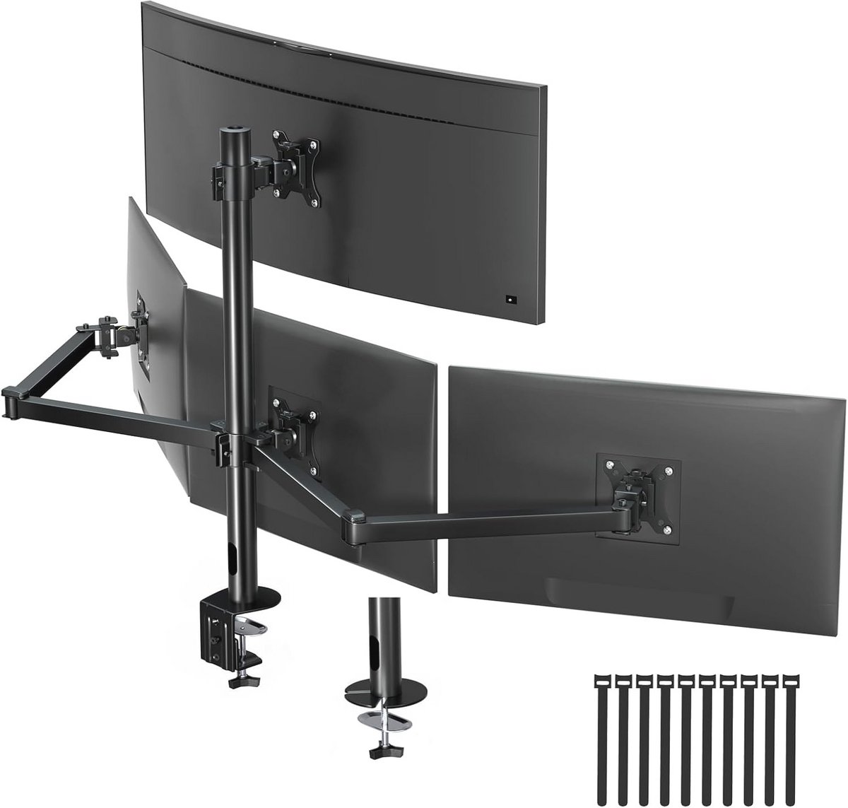 Verstelbare Quad Monitor Mount voor 17-32 inch - Zware Monitorarm voor 4 Schermen, Max. 22lbs per Scherm, Clamp/Grommet, VESA 75/100mm, Zwart