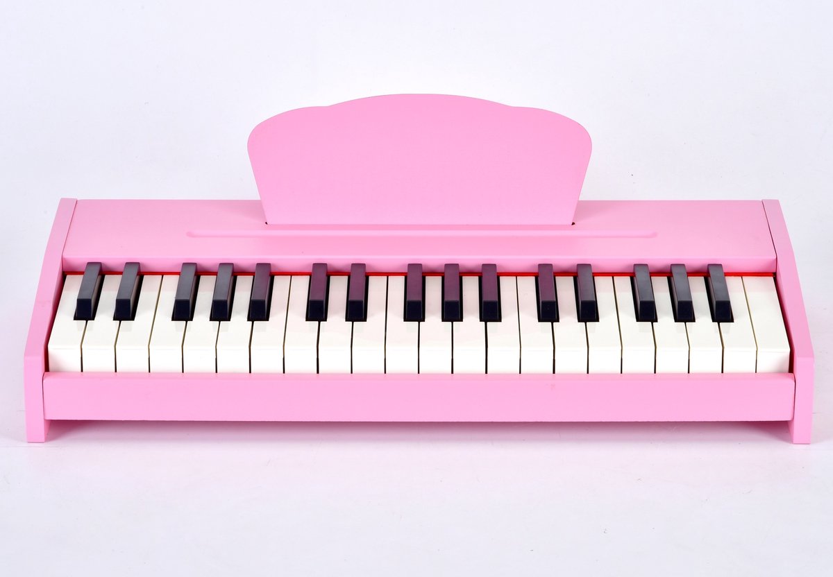WK Elektronische Roze Houten Kinderpiano – 37 Toetsen piano– Houten Speelpiano met Roze Walnoot Afwerking – Realistisch Geluid – Batterijgevoed – Voor Beginners – 3W