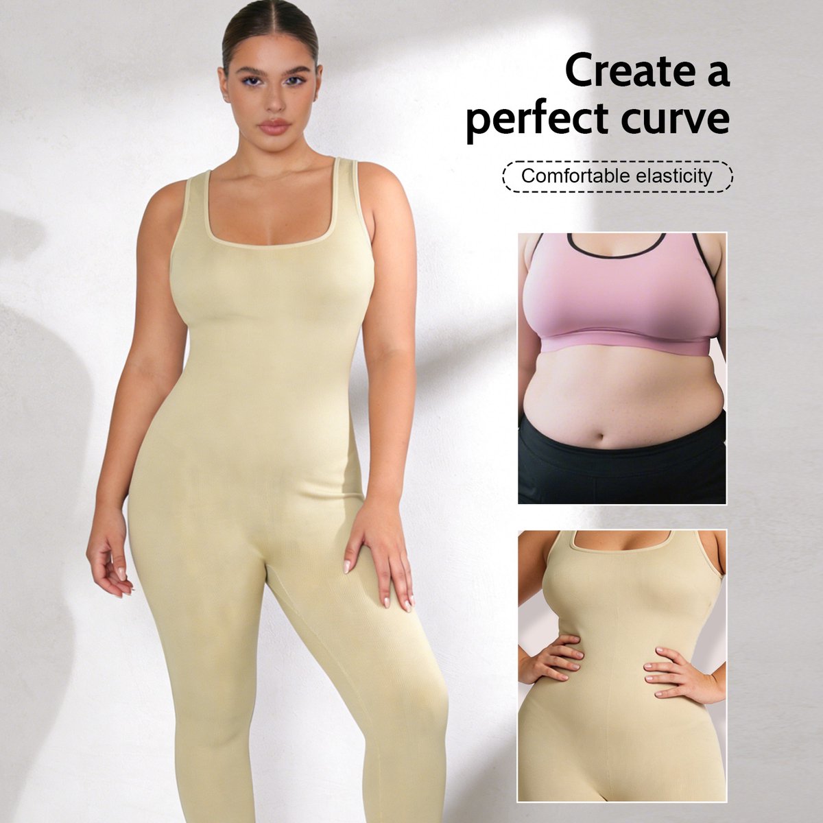 Plus Size Panty – Dames Seamless Gevoerd & Corrigerend legging - Bodyfashion Dream Shaper Bodysuit - Winter-B-Beige-XXXXL