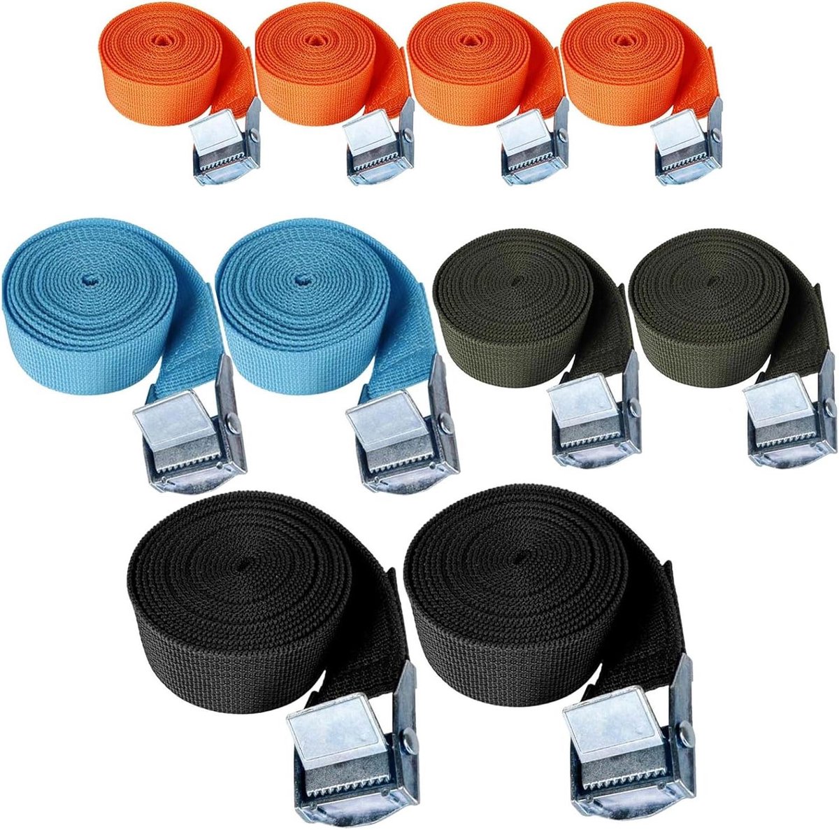 Allecta - 10 stuks bevestigingsriemen met ratel, elastisch, 1-5 meter, 250 kg draagkracht