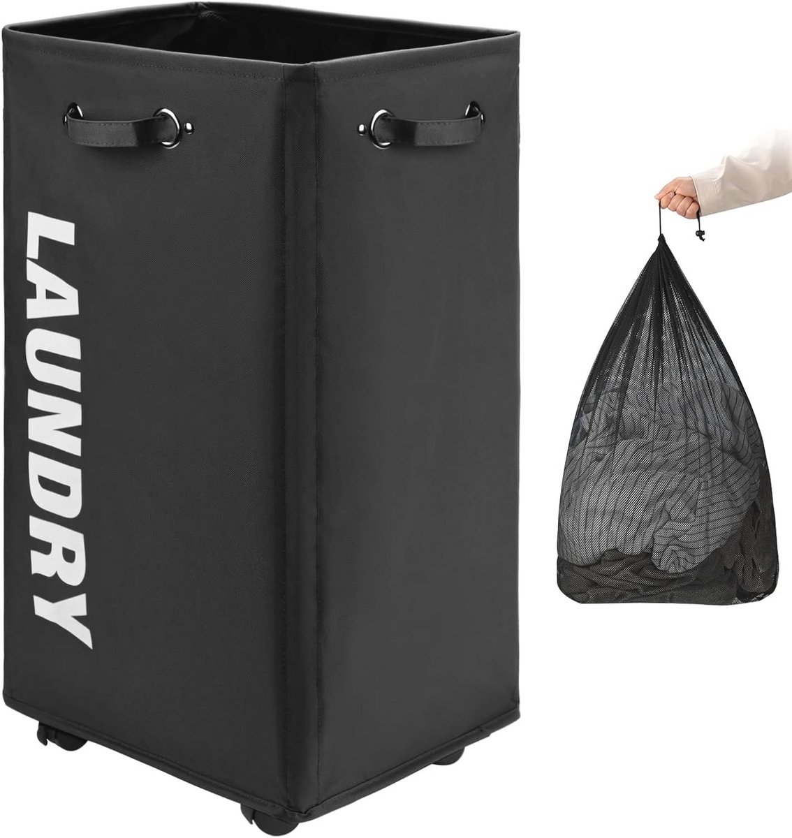XL Wasmand op Wieltjes met Verwijderbare Waszak - Inklapbare Kledingorganizer