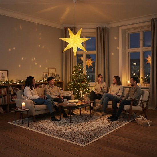 Guru-Shop Opvouwbare Advent Lichtgevende Papieren Ster, Kerstster 60 cm - Baldur, Papieren Sterren - Veelkleurig