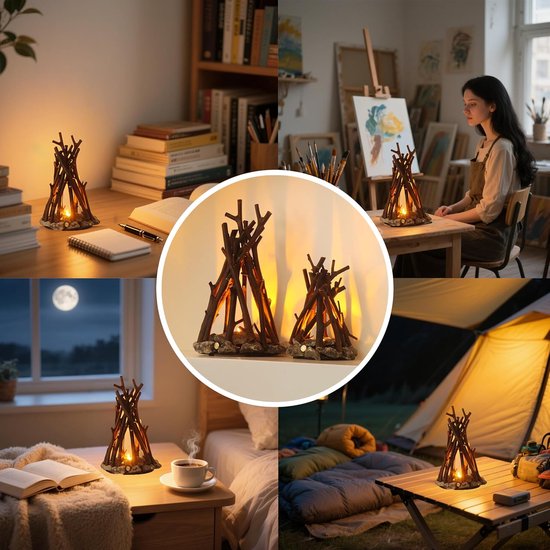 LED lichtgevende houten kampvuur - LED verstelbare verlichting - 3 lichtstanden - vlam geluid - usb-voeding - slaapkamer-kantoor - ontspannend gebruik - kindernachtlamp - tafellamp - L van Atmosphera — afbeelding 4