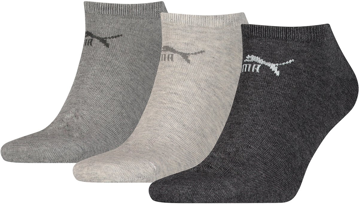 Puma Unisex – 42 cm Korte Sokken voor Heren/Dames Sport Sneaker 3 pack Donker Licht Grijs