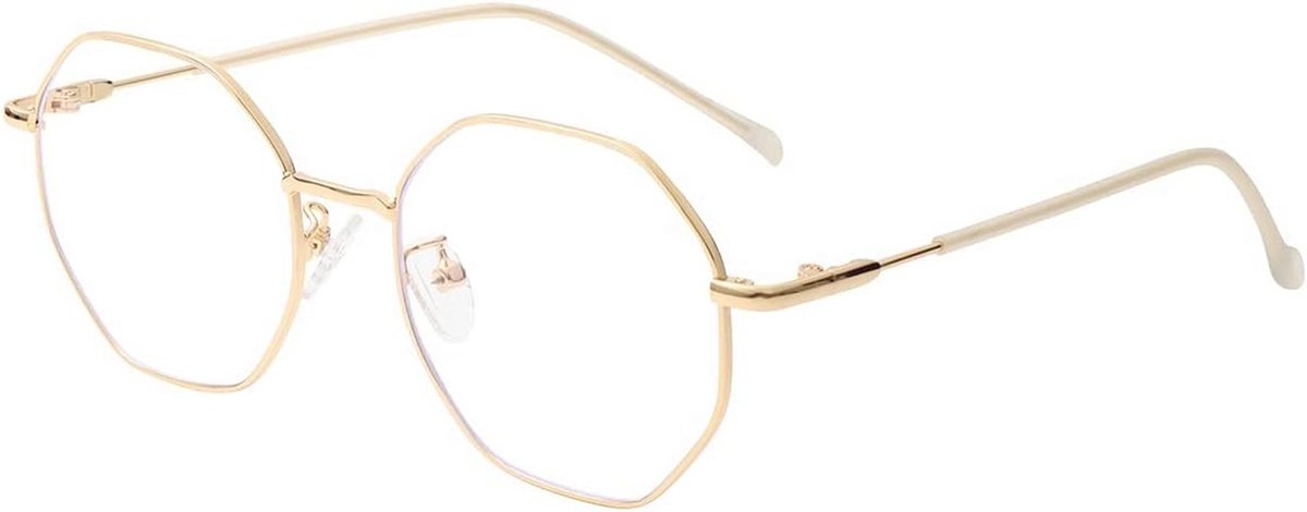 Polygoon Blauw Licht Blokkerende Bril voor Vrouwen en Mannen – Vintage Octagon & Vierkante Metalen Brillen