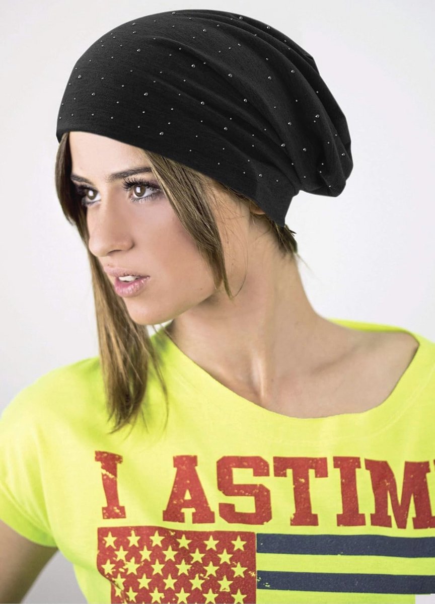 Dames Beanie met Prachtige Studs, Elastische Slouch, Licht en Zacht