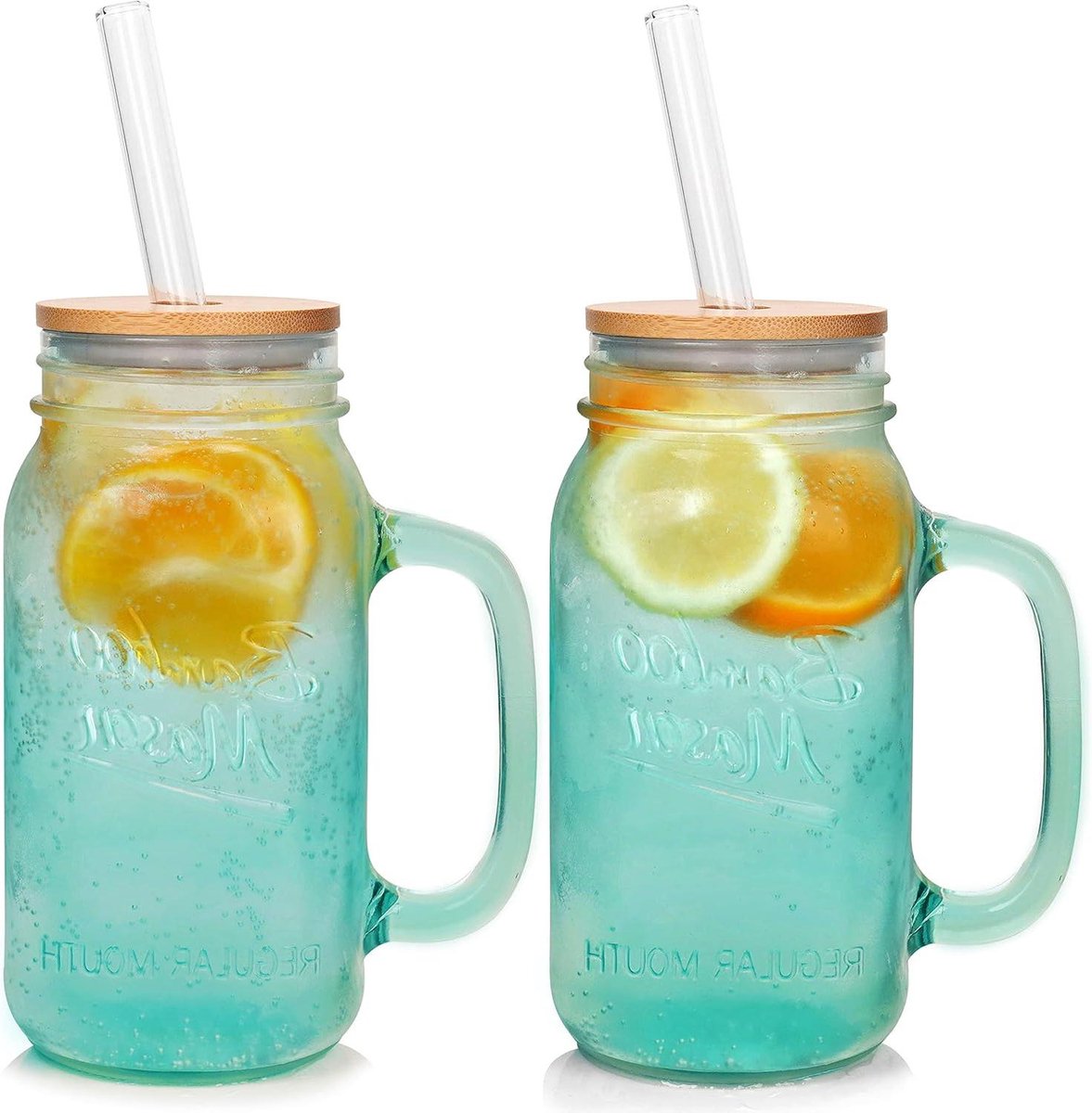 Allecta - Kleurrijke drinkglazen met deksels en rietjes - Set van 2 ijskoffie bekers - Smoothie glazen waterflessen