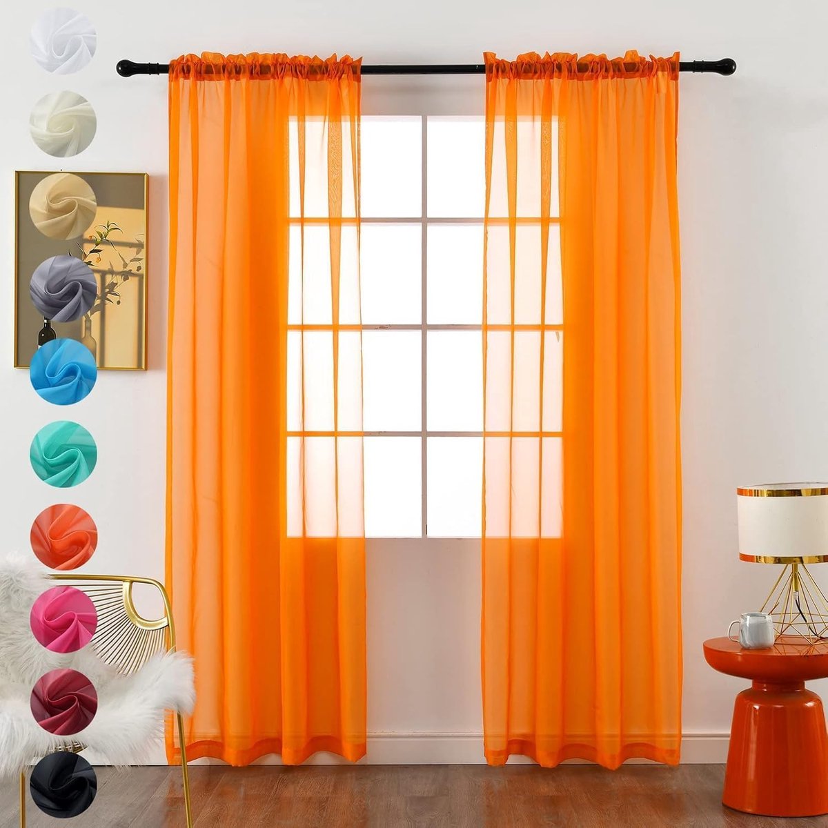 Unyqoos Set van 2 luchtige voile gordijnen voor sfeervolle woonkamer en slaapkamer Oranje
