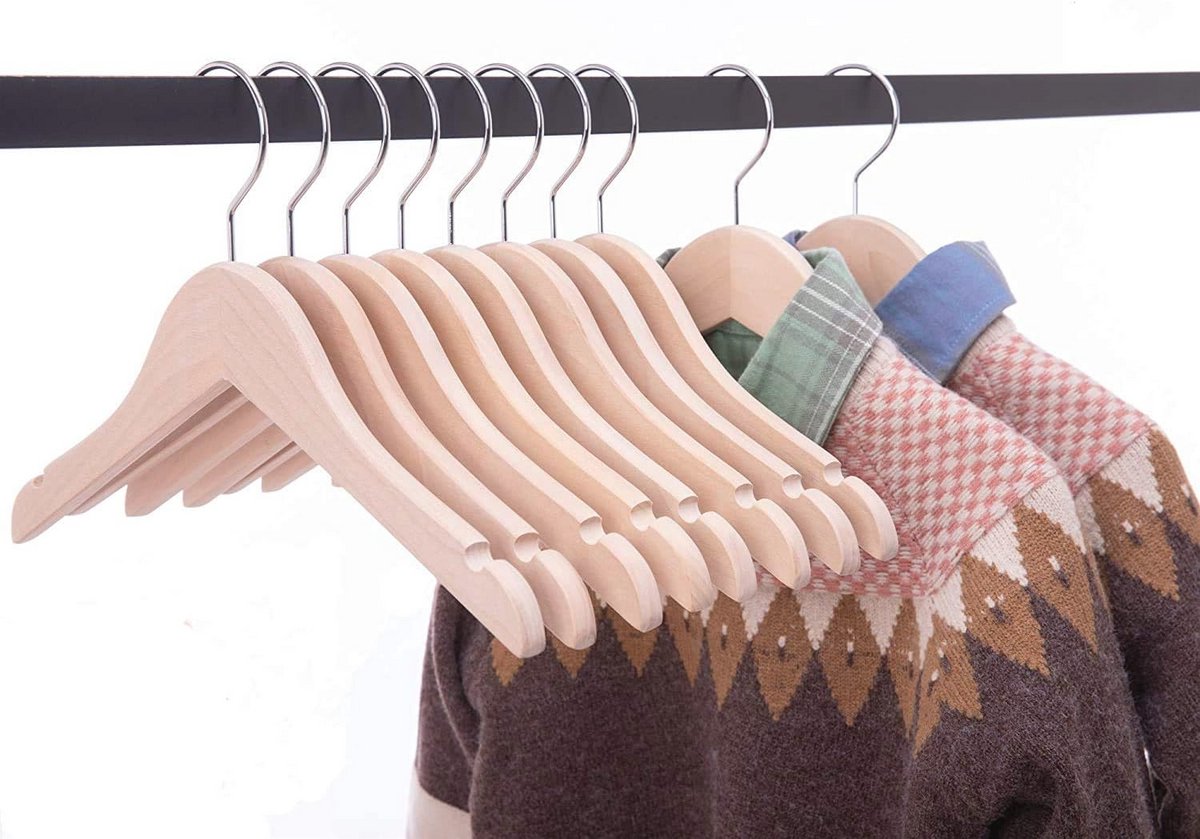 Natuurlijke Eco Houten Kinder Hangers 32 cm - Pack van 10 met Draaibare Haak