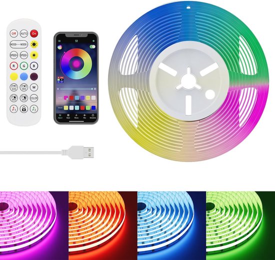 RGB USB COB LED Strip met Bluetooth APP Controller - Kleurveranderende ...