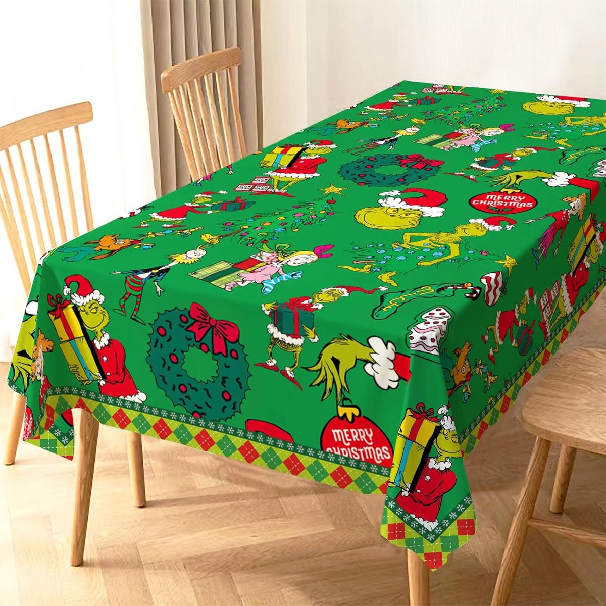 Rechthoekig Groene Elf Tafelkleed voor Kerst en Winter Feestelijke Decoratie