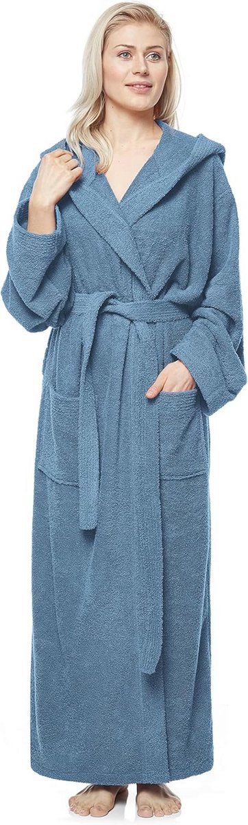 Damesbadjas met capuchon - extra lang, 100% katoen, Oeko-Tex gecertificeerd