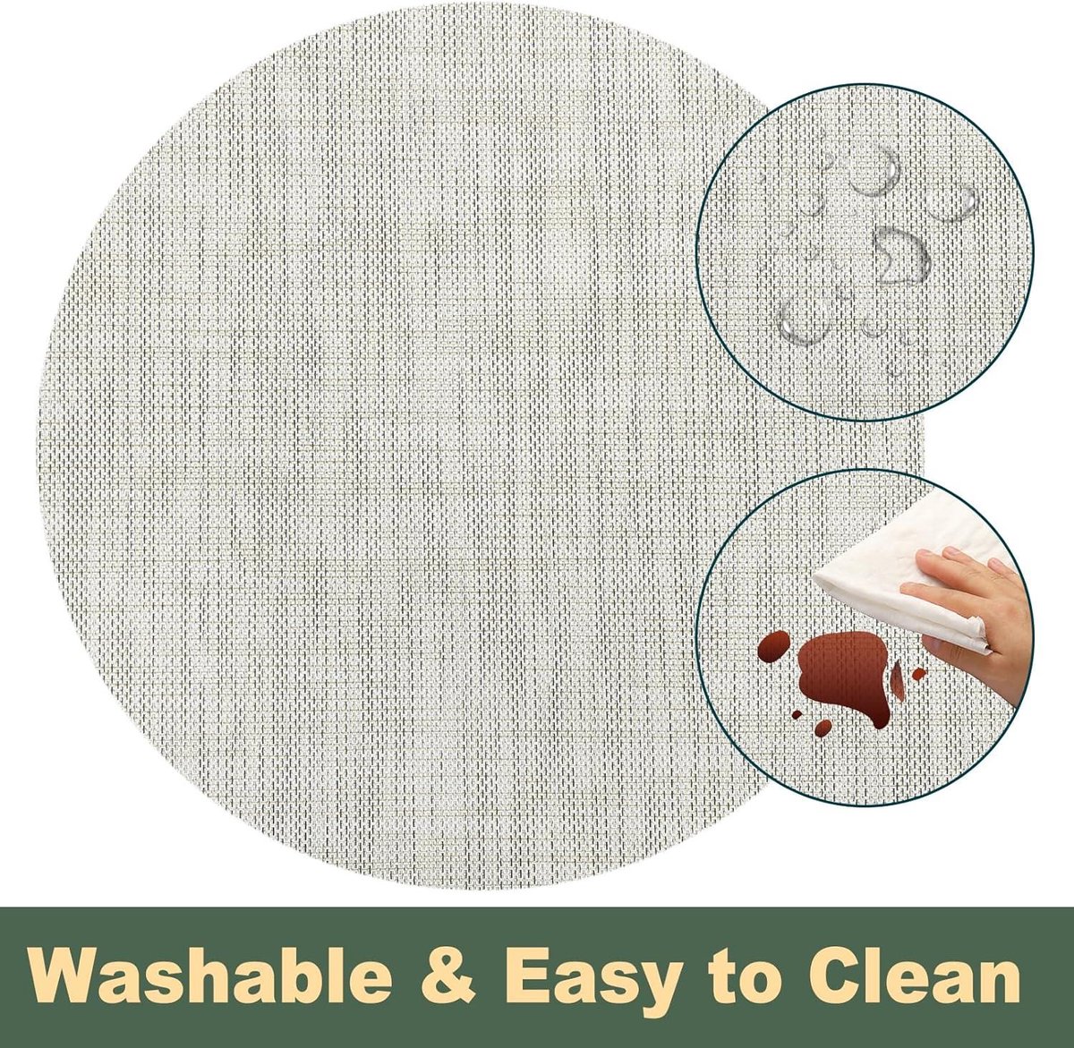 Allecta - Set van 4 ronde gevlochten placemats van 35 cm - PVC - Antislip en hittebestendig - Wasbaar - Vlasprint