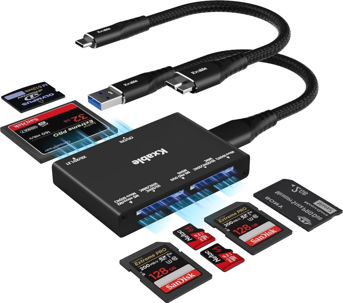 7-in-1 SD Kaartlezer met 5Gbps USB 3.0 Overdrachtssnelheid - Geschikt voor SD, Micro SD, CF en Meer