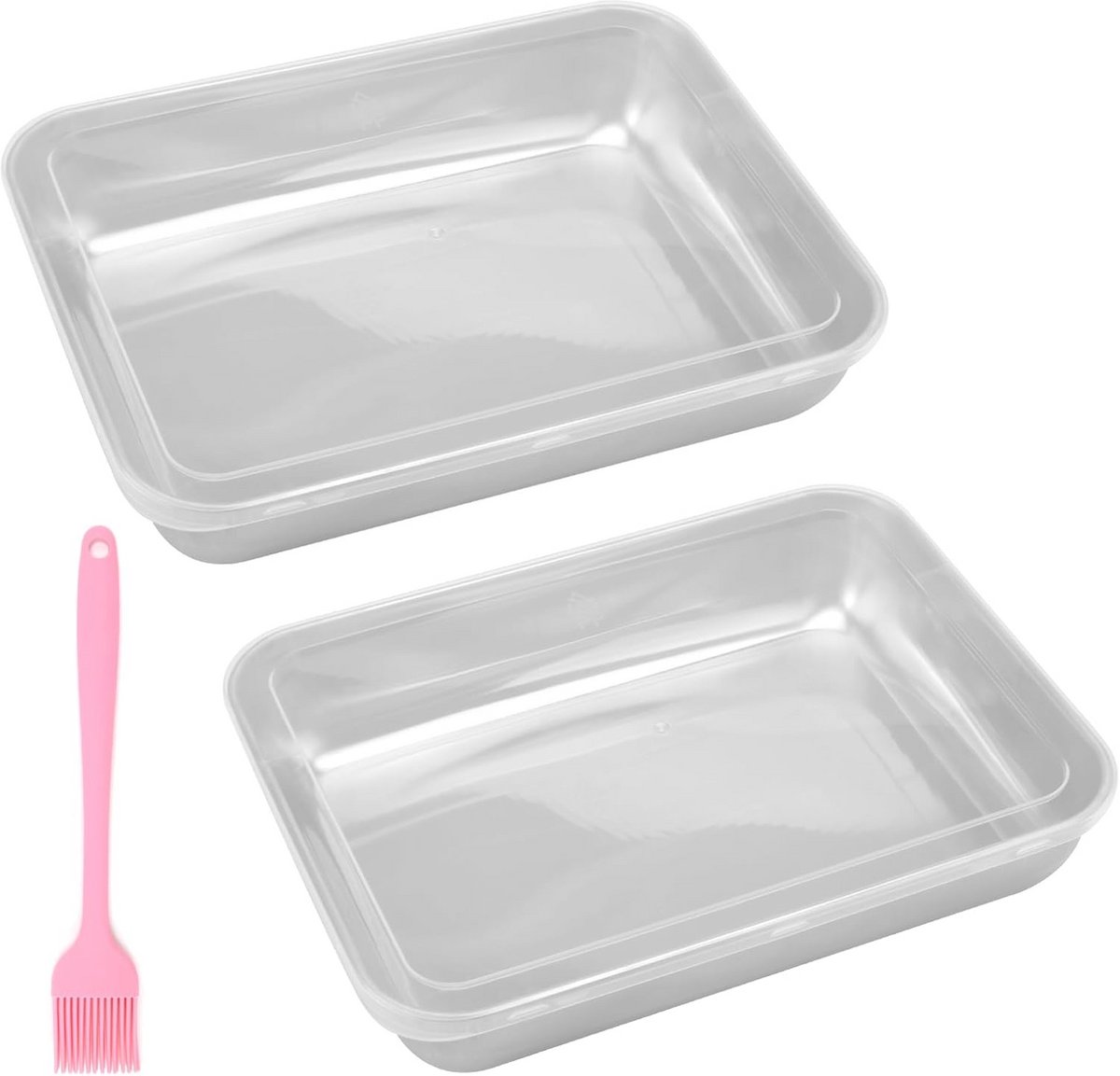 Vierkante Bakvorm Set van 2 - Roestvrij Staal - Perfect voor Taarten, Brownies, Lasagne - Vaatwasmachinebestendig 25 x 19 x 5 cm